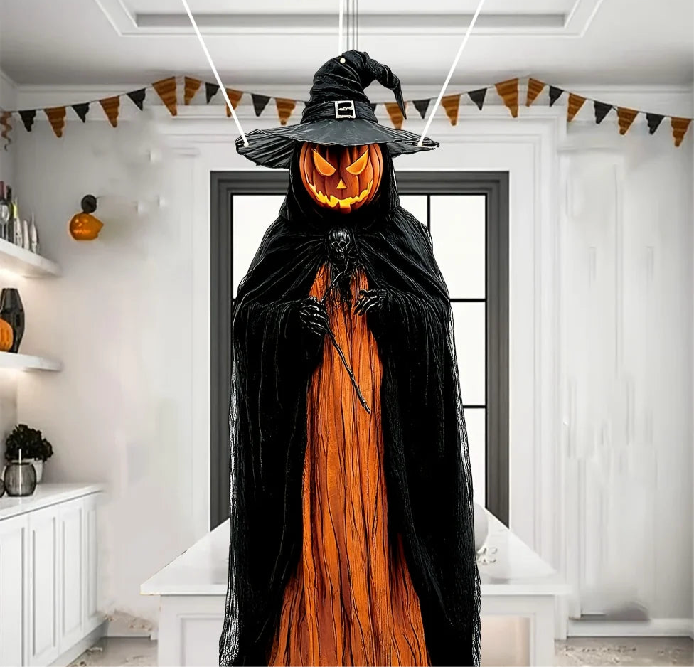 2D Halloween Horror Evil Pumpkin Man Hanging Background