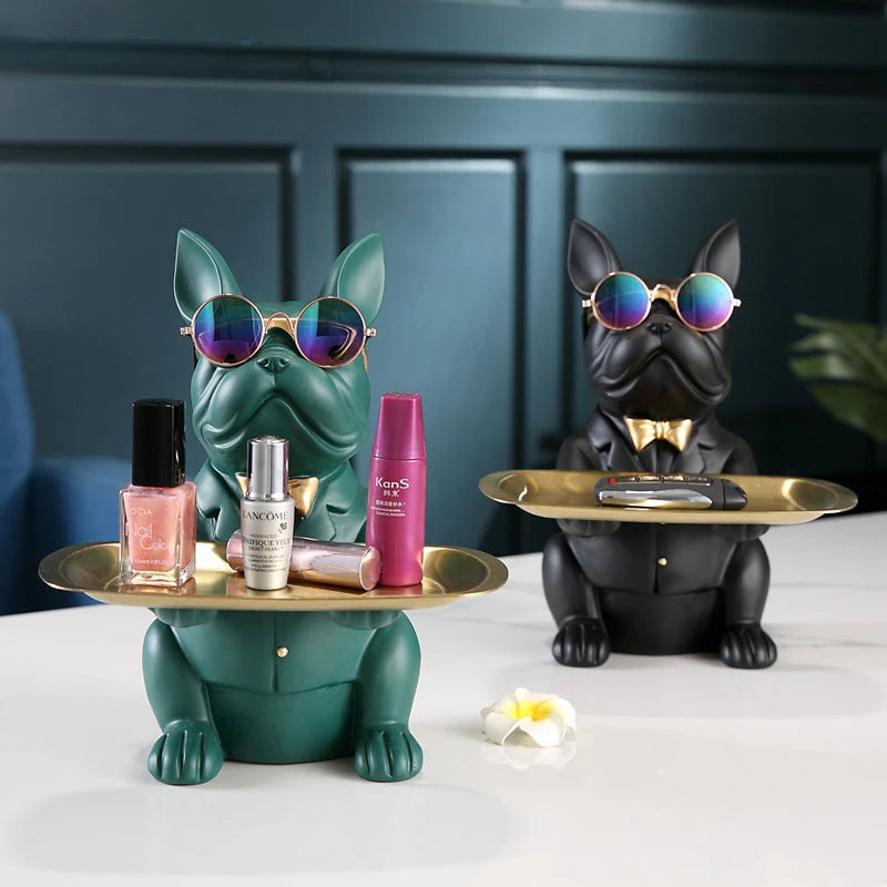 Stylish Bulldog Statue with Tray – Home Decor Accent