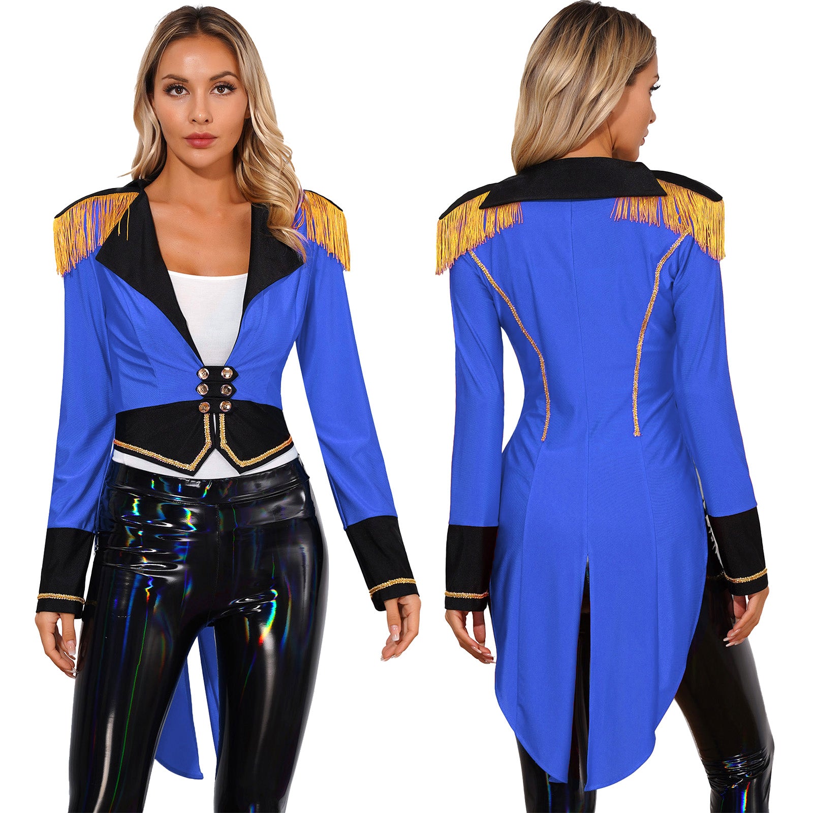 A stylish women’s circus ringmaster costume, perfect for Halloween, carnival, or themed parties.