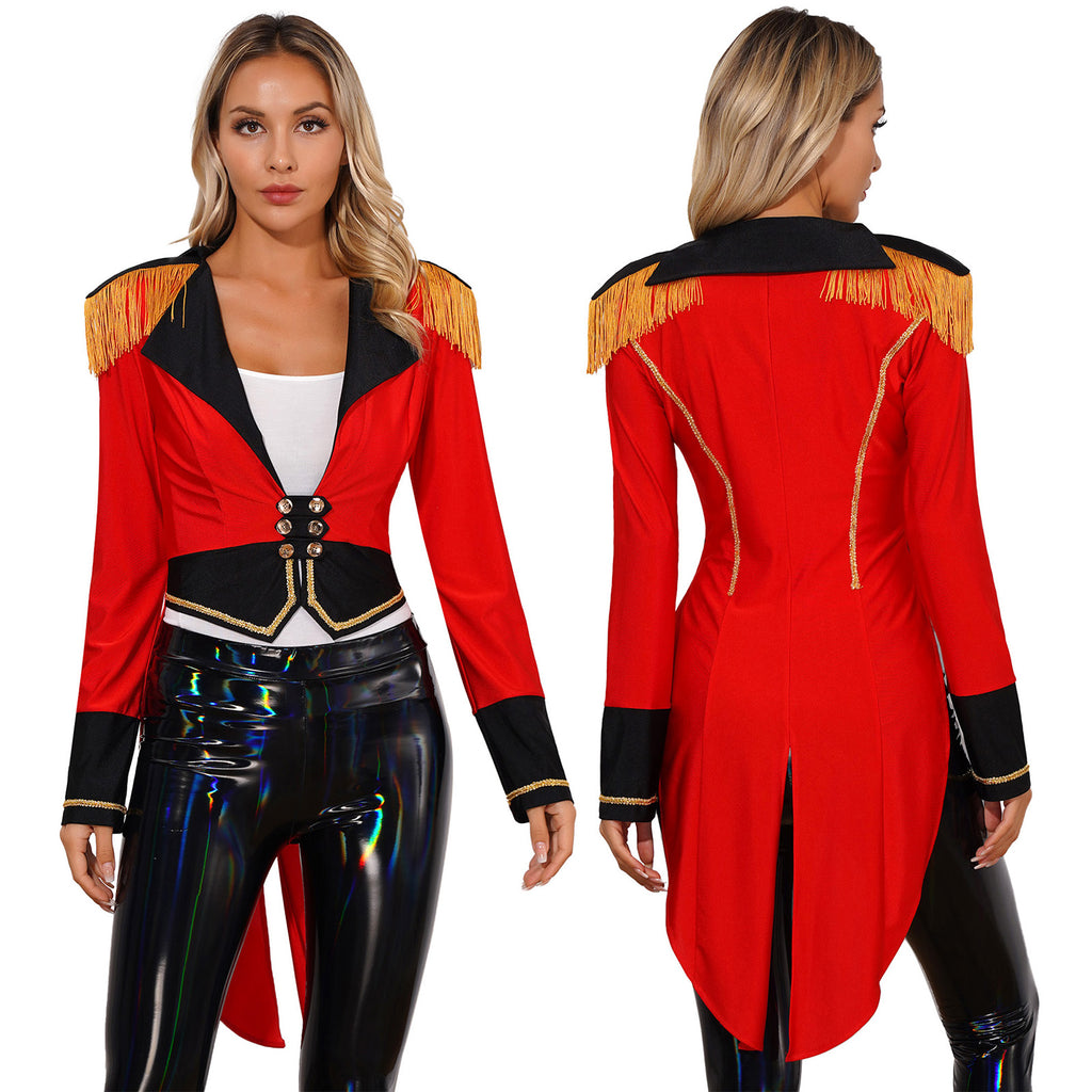 A stylish women’s circus ringmaster costume, perfect for Halloween, carnival, or themed parties.