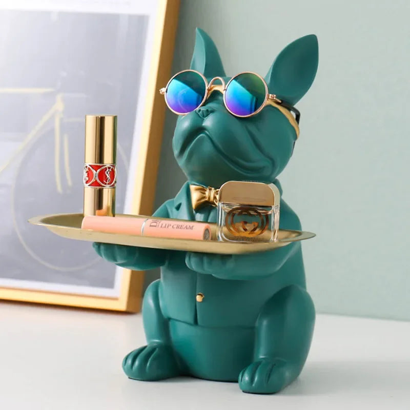 Stylish Bulldog Statue with Tray – Home Decor Accent