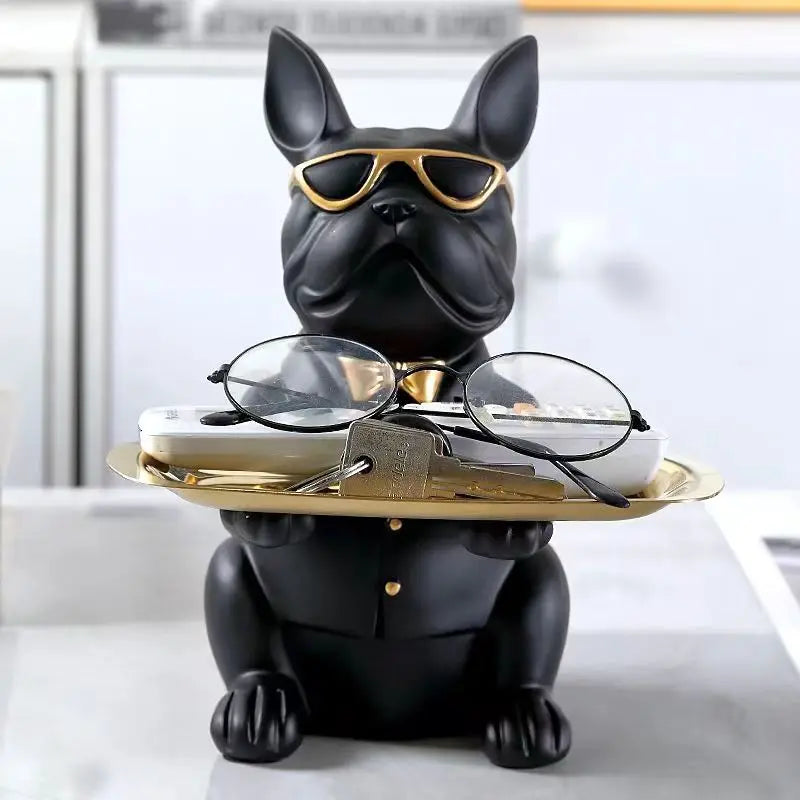 Stylish Bulldog Statue with Tray – Home Decor Accent