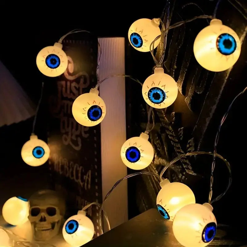 Halloween Eyeball LED String Lights – Spooky Battery Powered Decoration