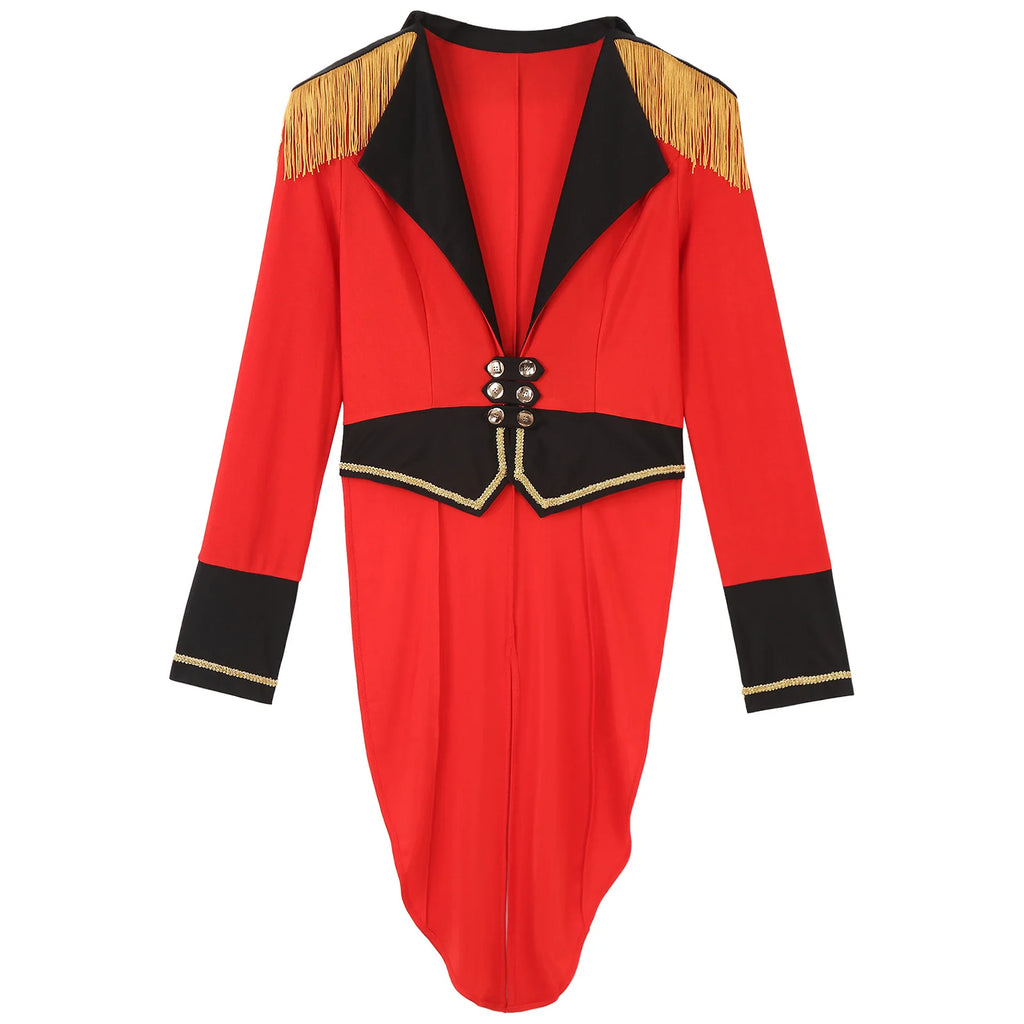 A stylish women’s circus ringmaster costume, perfect for Halloween, carnival, or themed parties.