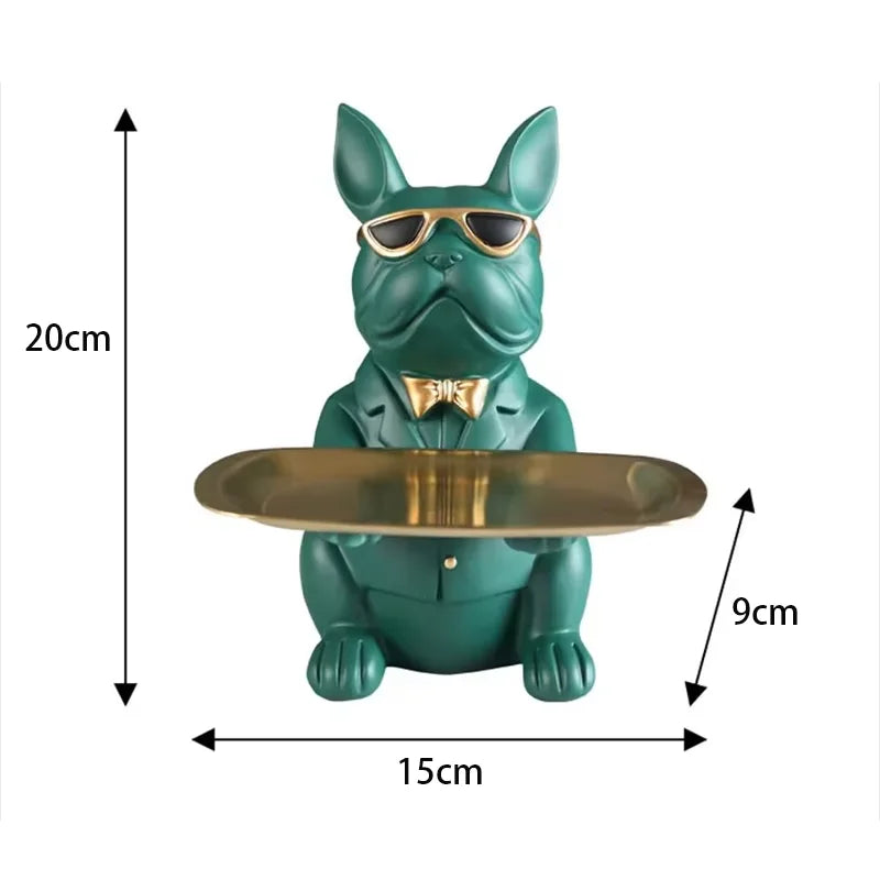 Stylish Bulldog Statue with Tray – Home Decor Accent