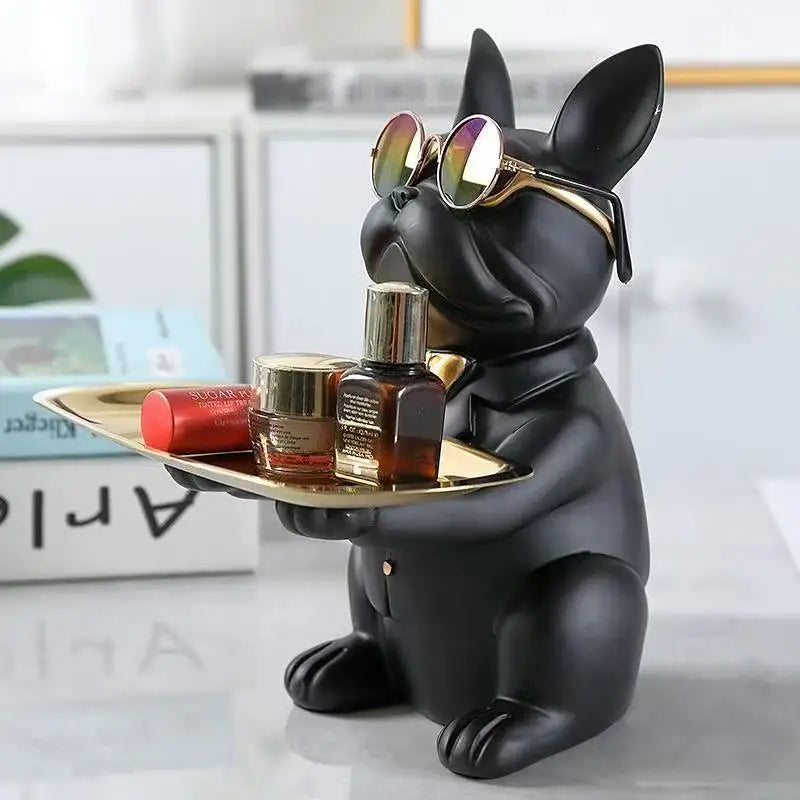 Stylish Bulldog Statue with Tray – Home Decor Accent