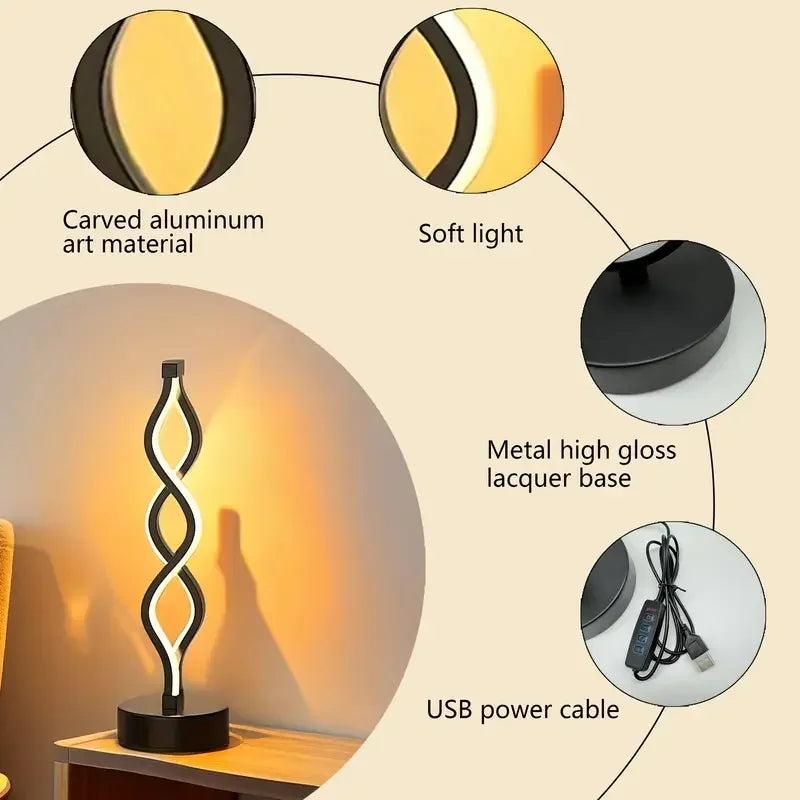 Modern Spiral LED Table Lamp – 3 Light Modes, Eye-Friendly Soft Glow