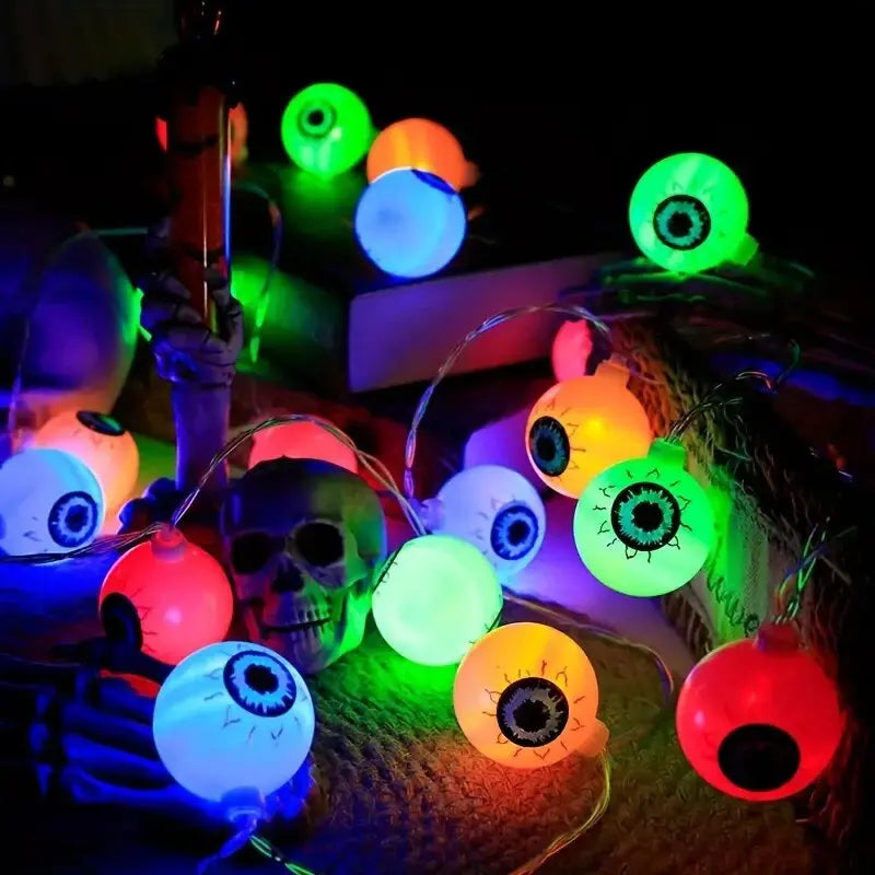 Halloween Eyeball LED String Lights – Spooky Battery Powered Decoration