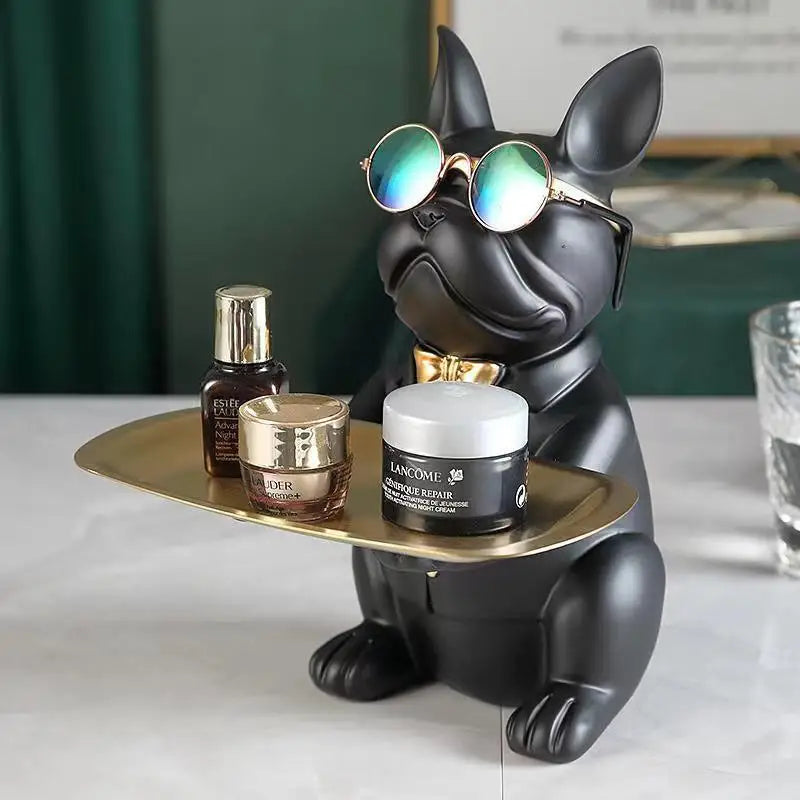 Stylish Bulldog Statue with Tray – Home Decor Accent