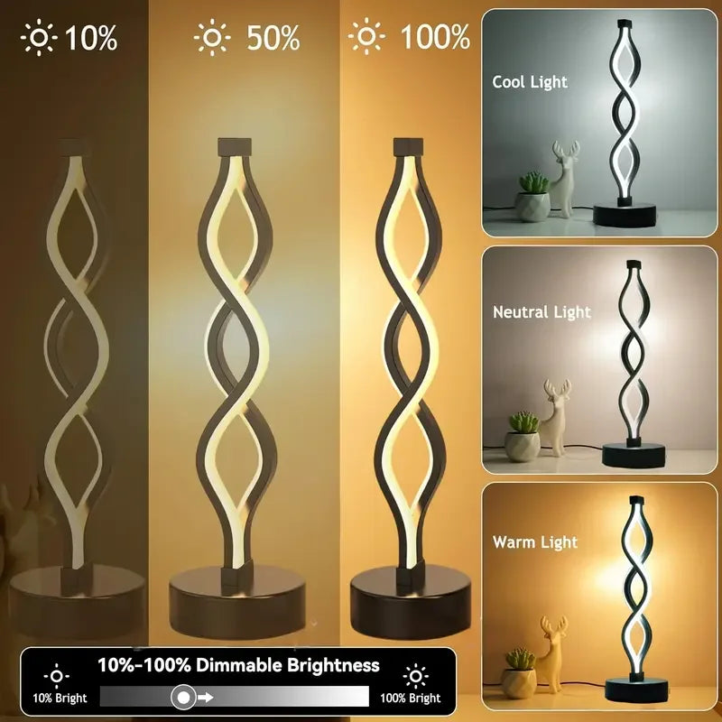 Modern Spiral LED Table Lamp – 3 Light Modes, Eye-Friendly Soft Glow