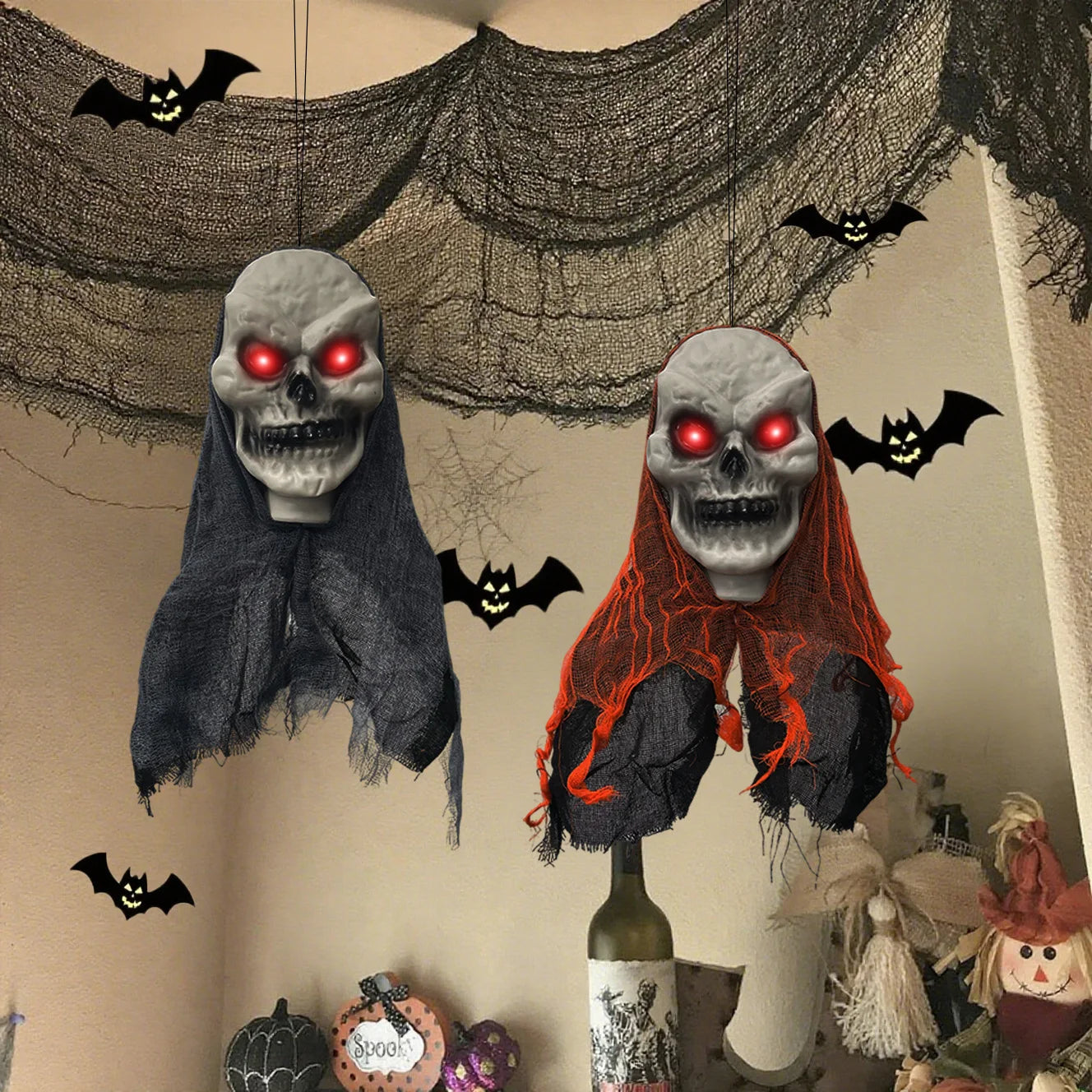 2PCS Halloween Hanging Skeleton Ghost Decoration