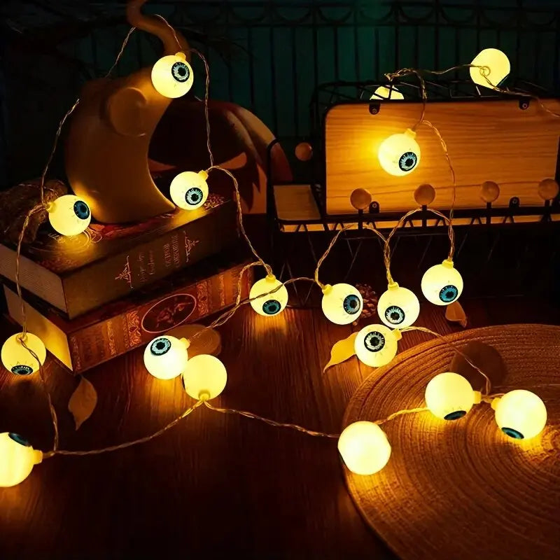 Halloween Eyeball LED String Lights – Spooky Battery Powered Decoration
