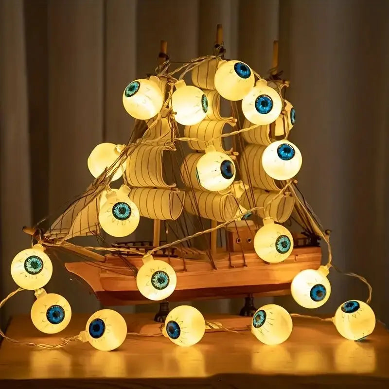 Halloween Eyeball LED String Lights – Spooky Battery Powered Decoration